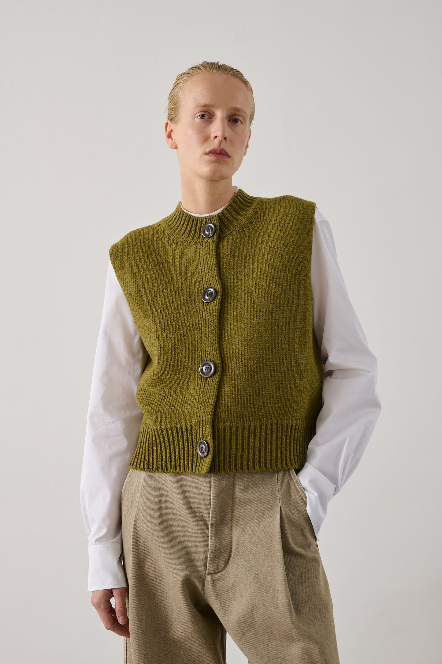 Cardigan Ivana - Vert Olive - Laine - Femme
