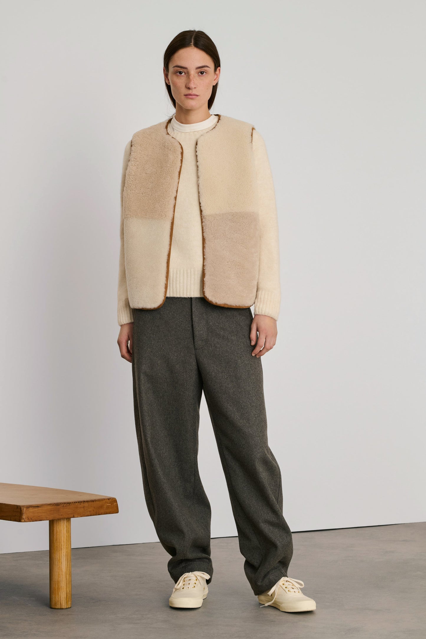 Gilet Réversible Sans Manches Vinh - Ecru/Beige - Cuir - Femme